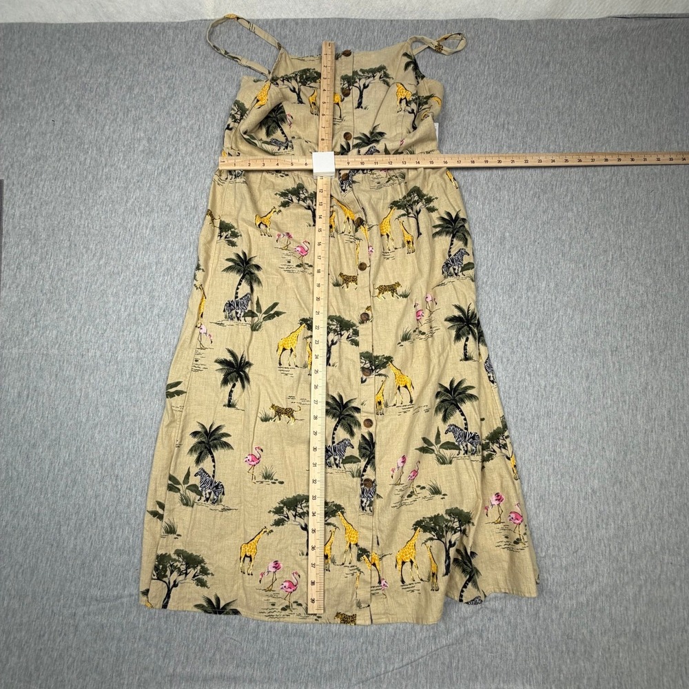 Old Navy Safari Print Linen Blend Midi Dress Giraffe Zebra Tan NEW - Picture 3 of 8